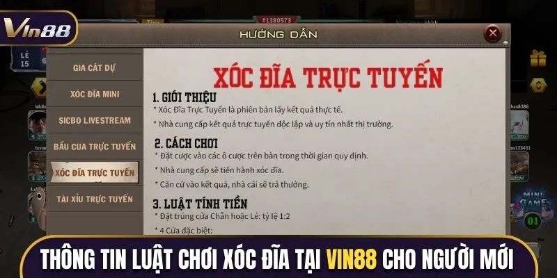 Thông tin luật chơi xóc đĩa tại Vin88 cho người mới